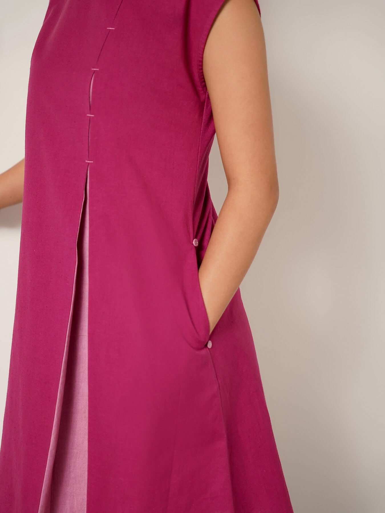 Cotton Colourblock Round Neck Dress - Pink