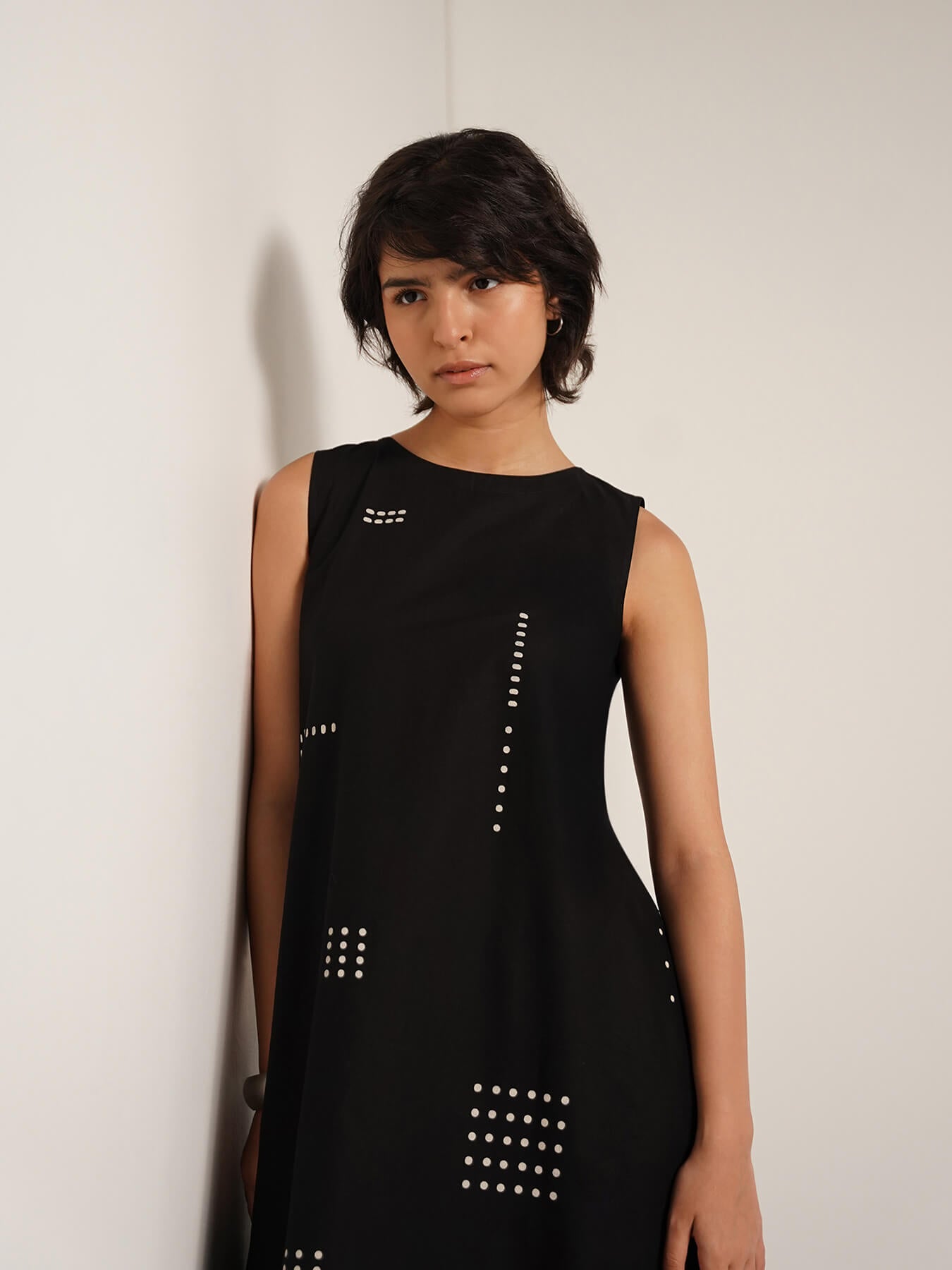 Cotton Colourblock Geometric Print Dress - Black & White