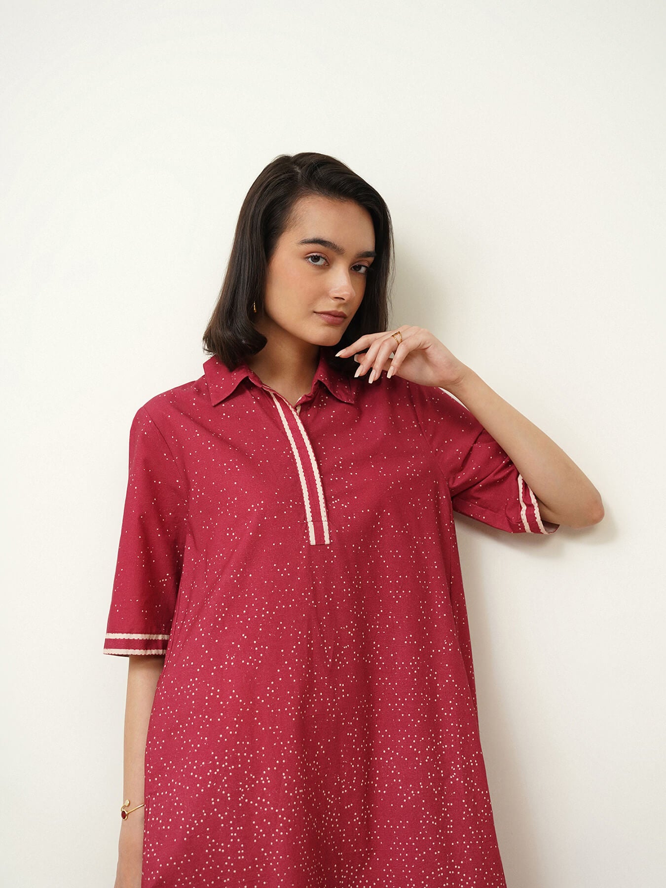 Cotton Geometric A-Line Dress - Pink
