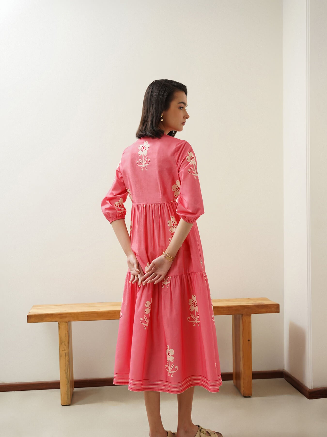 Cotton Floral Mandarin Collar Kurta Set - Pink