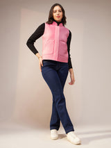 Cotton Solid Quilted Jacket - Pink