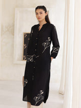 Cotton Floral Straight Kurta - Black