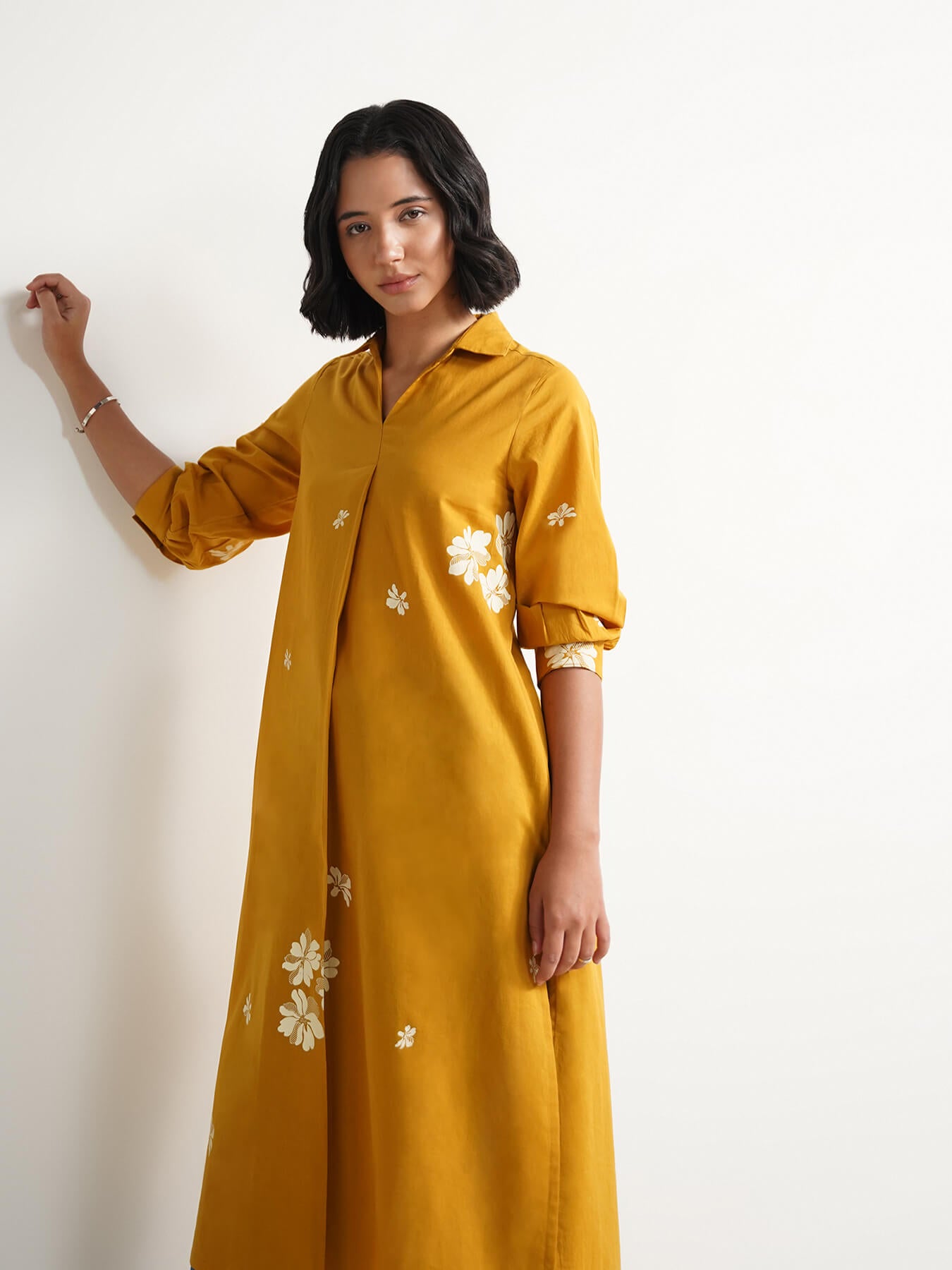 Cotton Floral Straight Kurta - Mustard