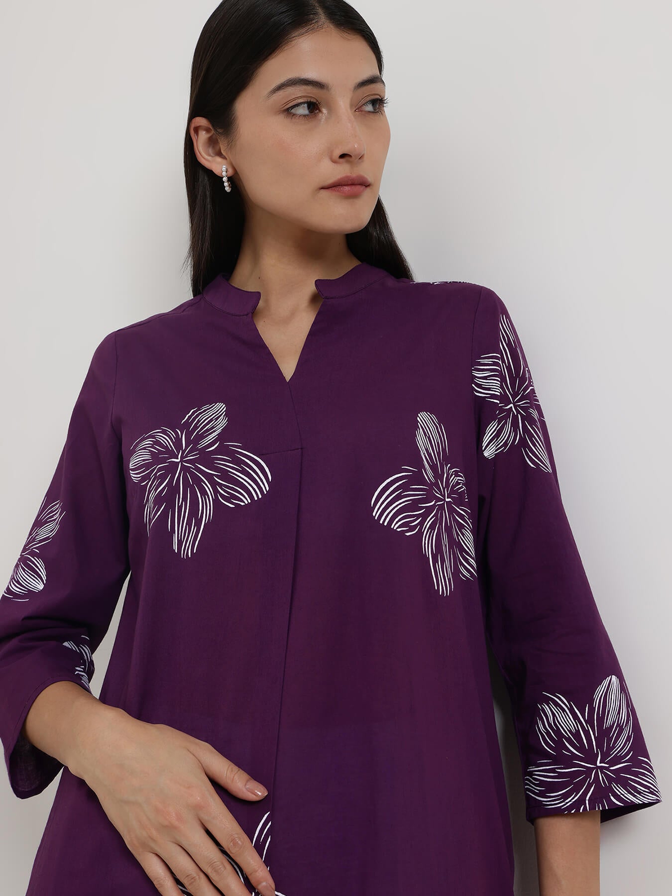 Cotton Floral Kurta - Purple