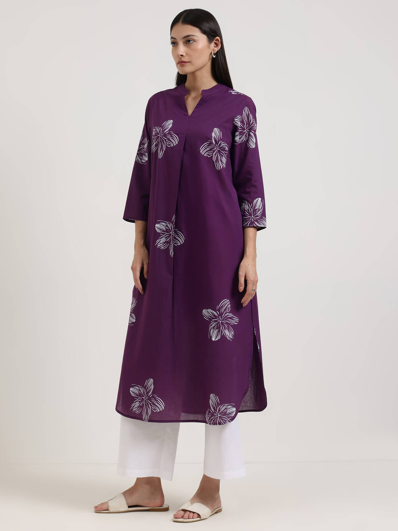 Cotton Floral Kurta - Purple