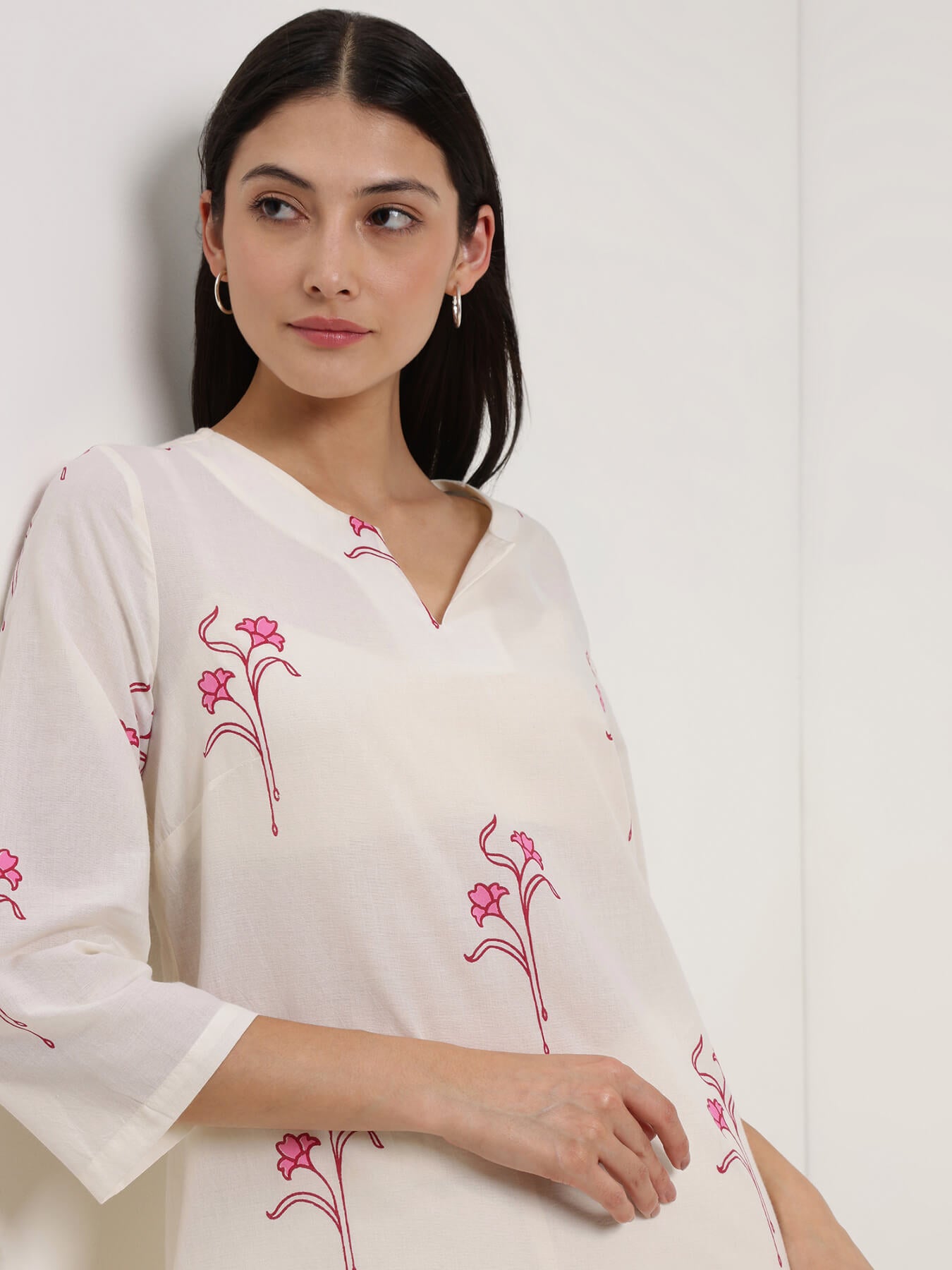 Cotton Floral Straight Kurta - Off White