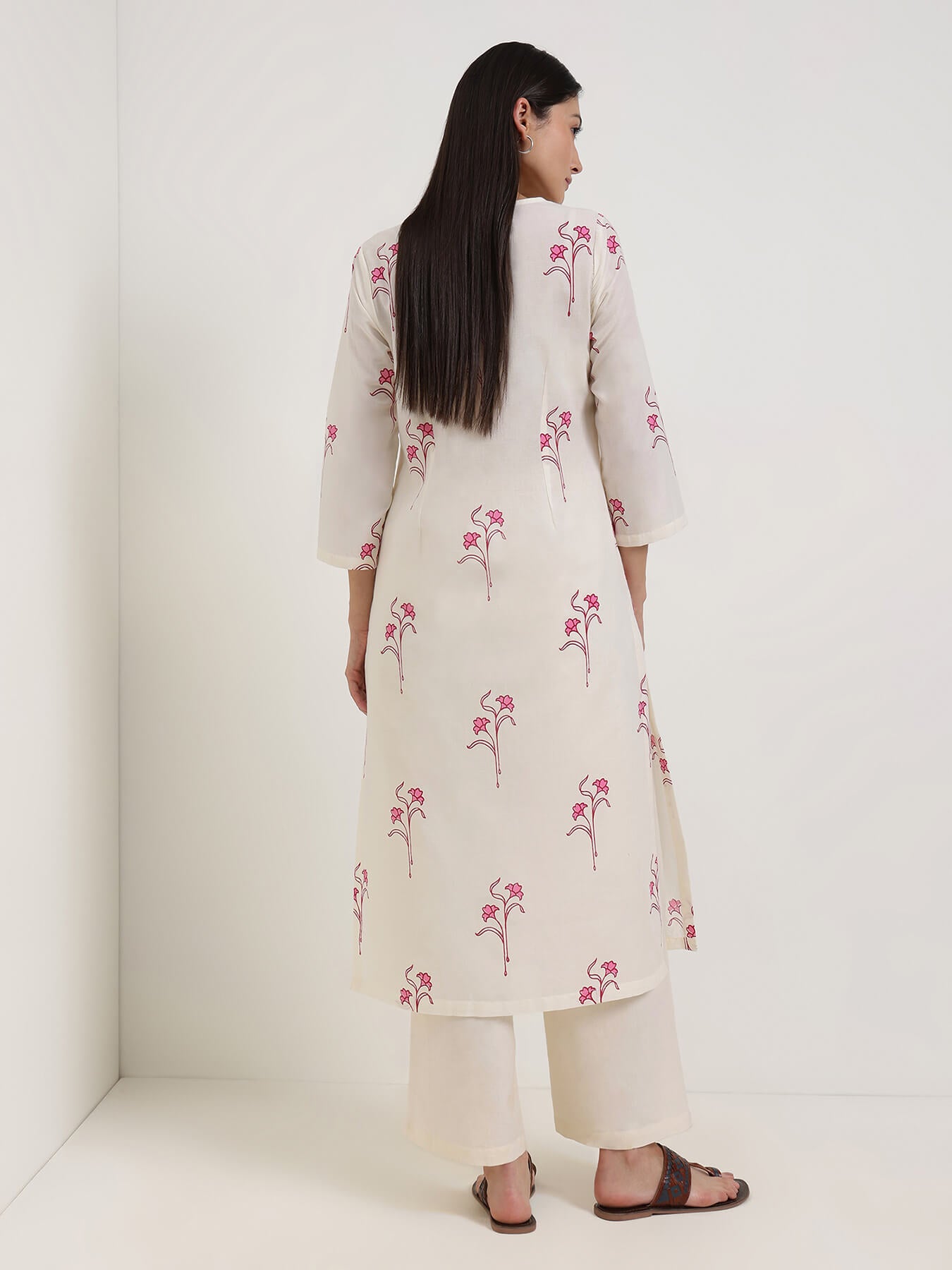 Cotton Floral Straight Kurta - Off White