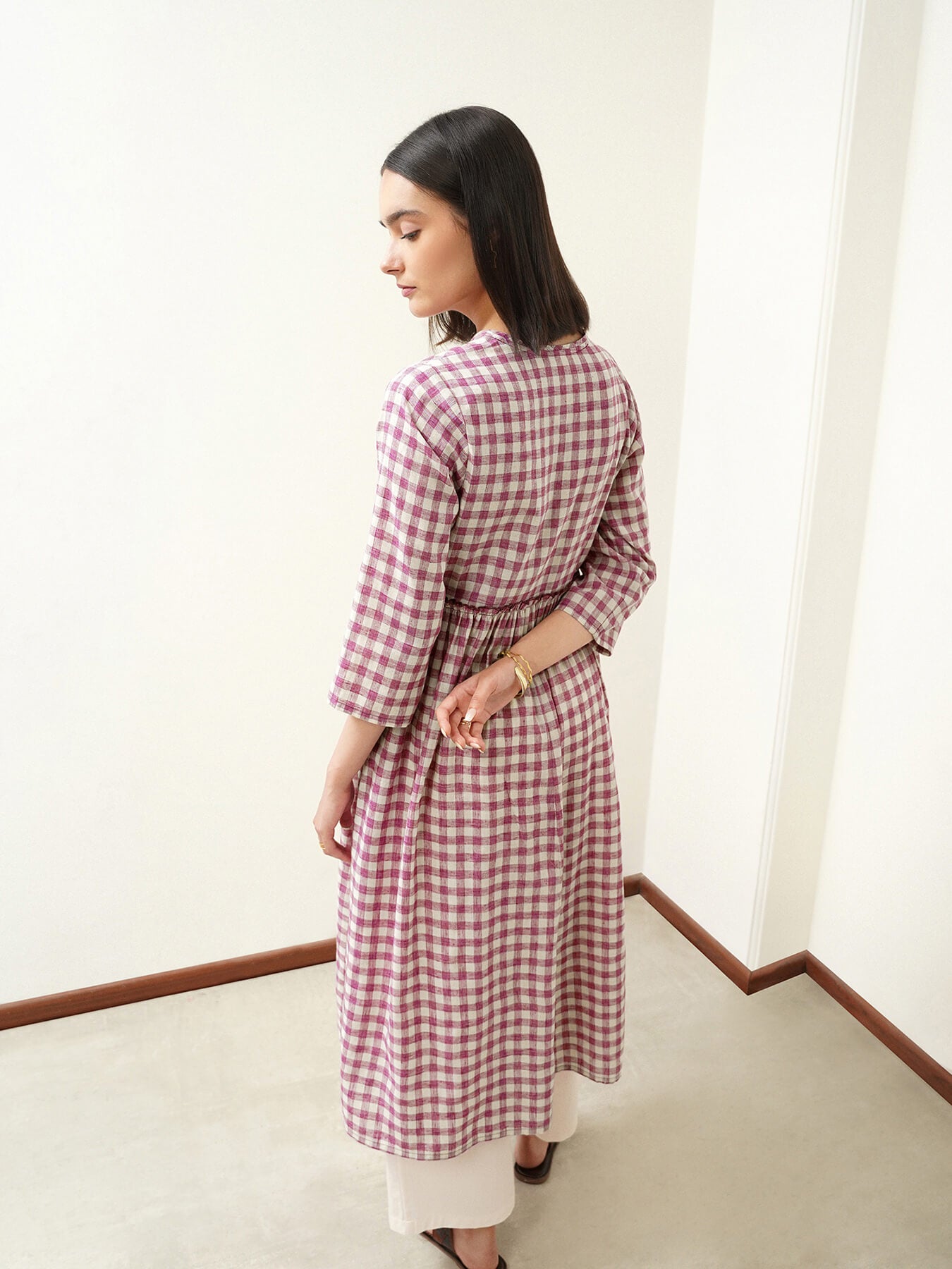 Cotton V-Neck Regular Kurta - Purple
