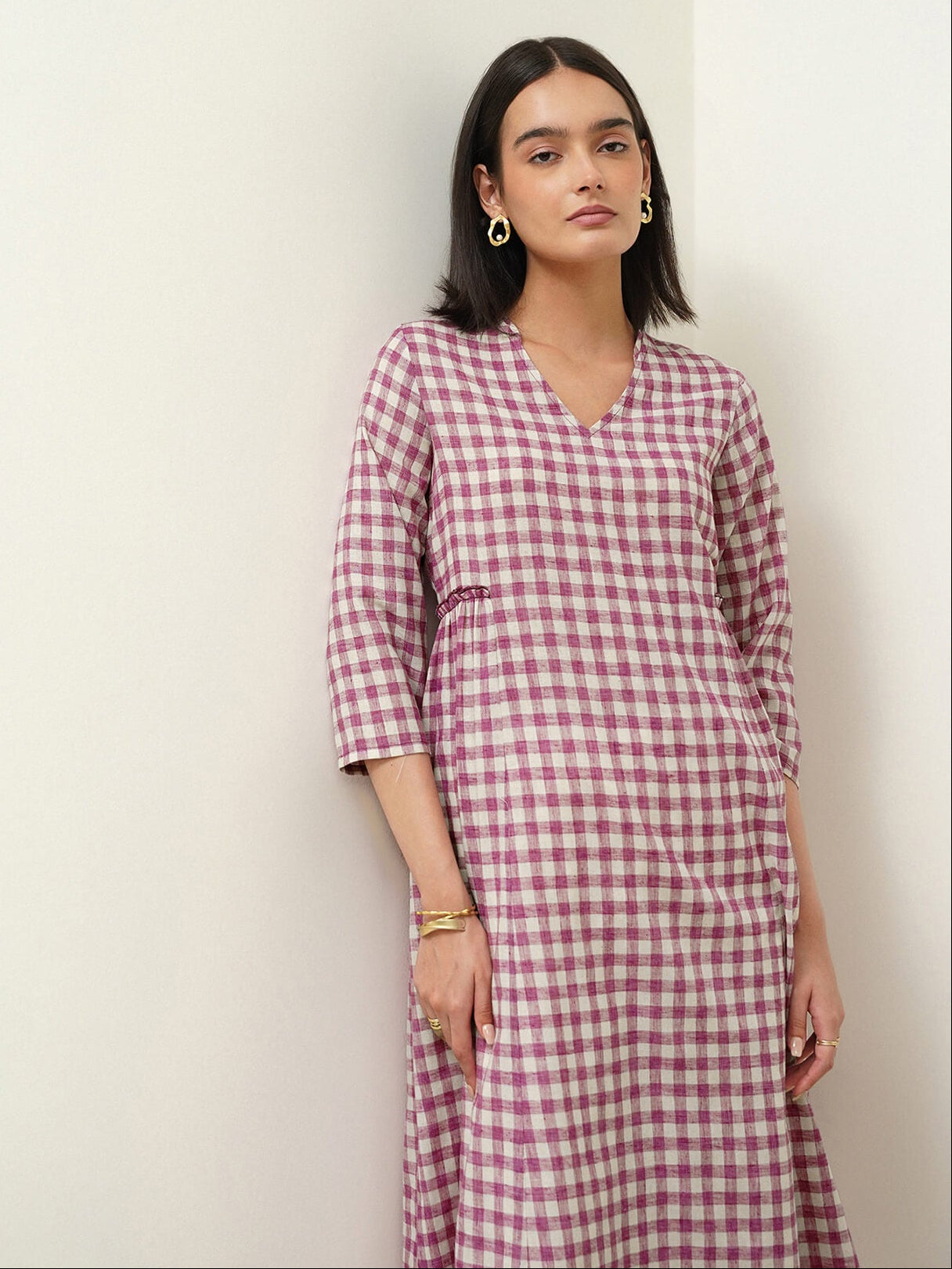 Cotton V-Neck Regular Kurta - Purple