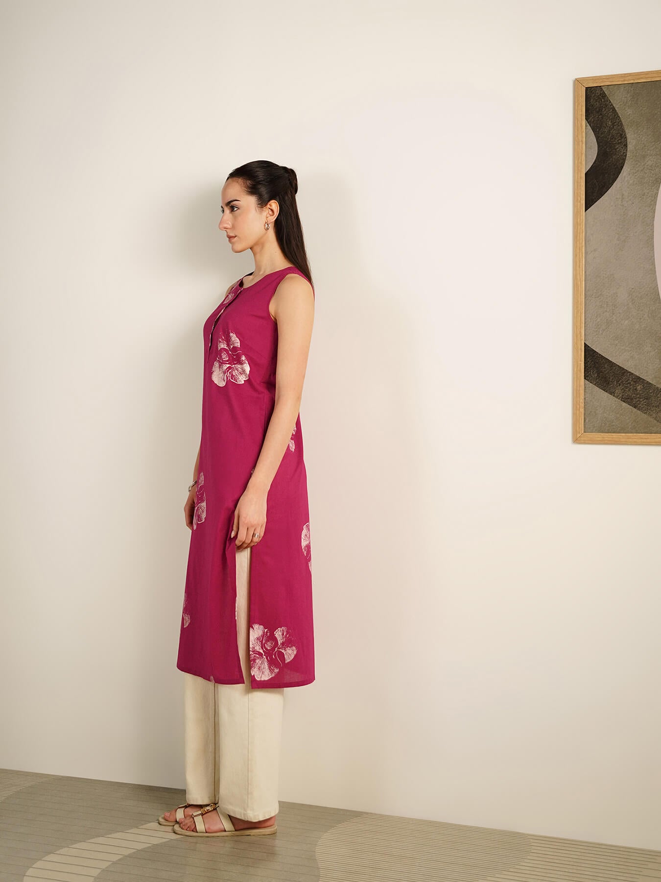 Cotton Floral Straight Kurta - Pink