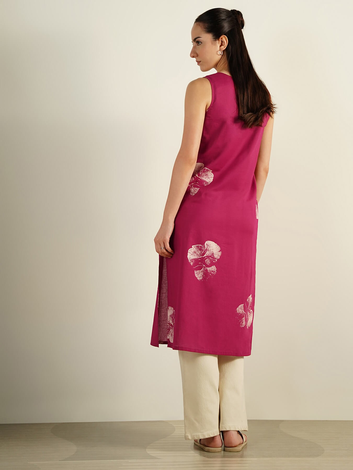 Cotton Floral Straight Kurta - Pink