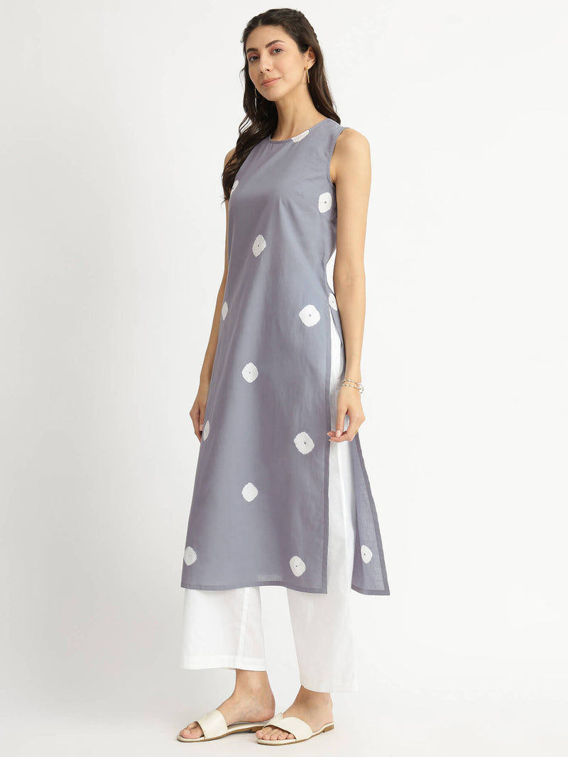 Cotton Bandhani Tie & Dye Kurta - Grey
