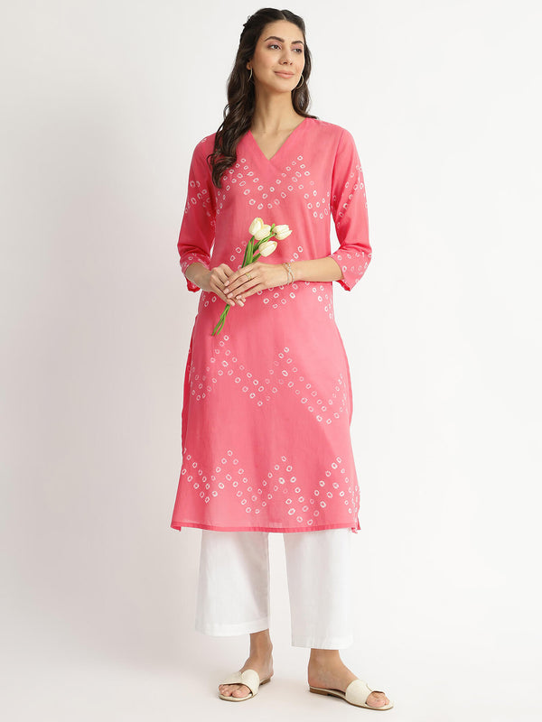 Cotton Bandhani Tie & Dye Kurta - Pink
