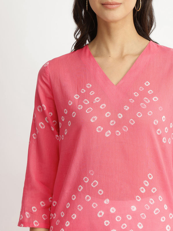 Cotton Bandhani Tie & Dye Kurta - Pink
