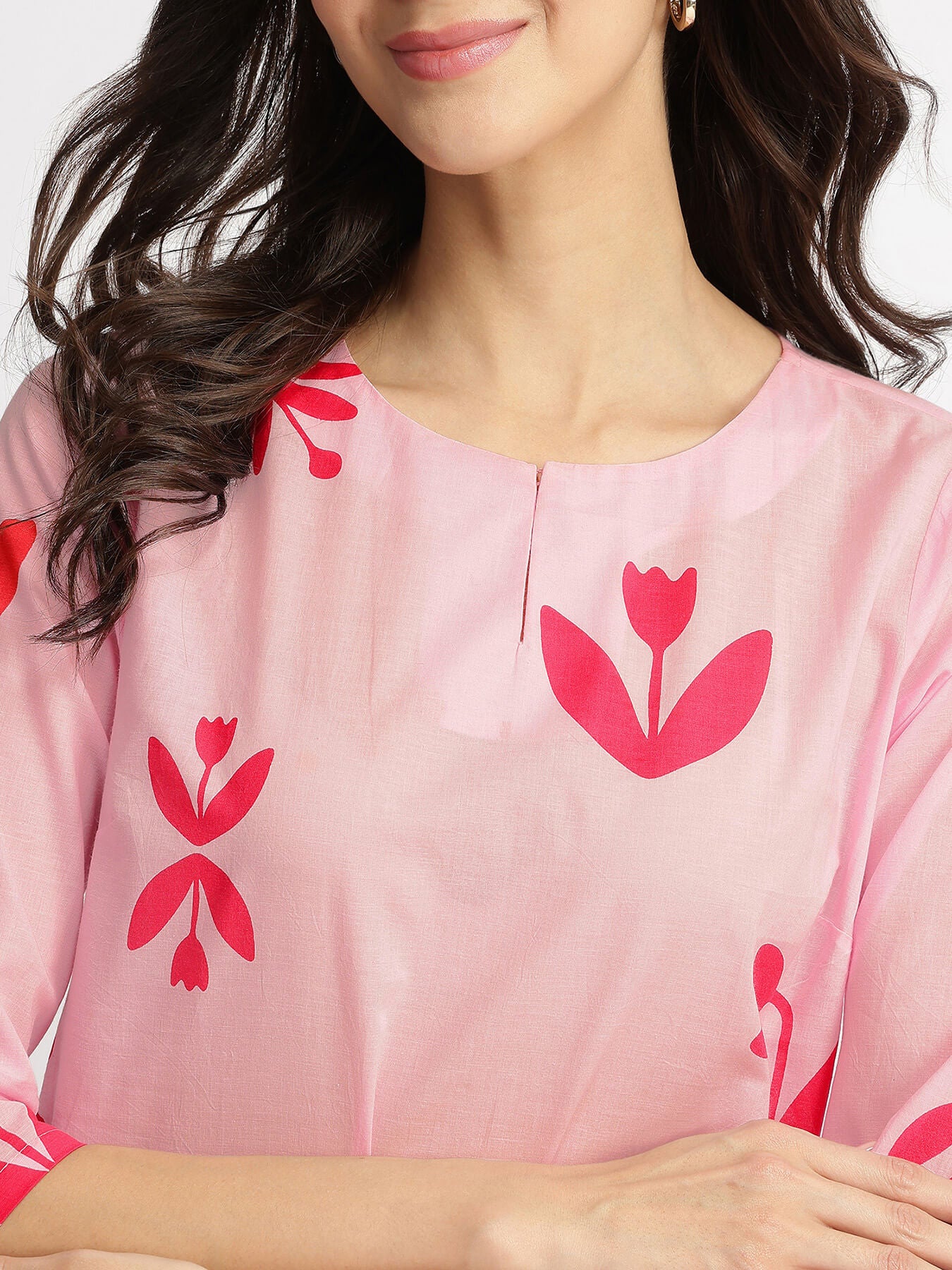 Cotton Floral Motif Kurta - Pink
