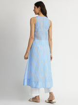 Chanderi Striped A-Line Kurta - Blue