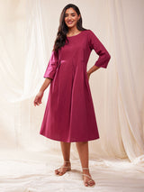 Solid A-line Dress - Maroon