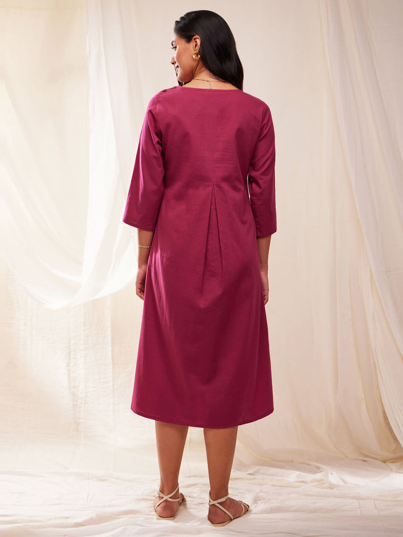 Solid A-line Dress - Maroon
