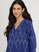 Cotton Ikat A-line Kurta - Blue