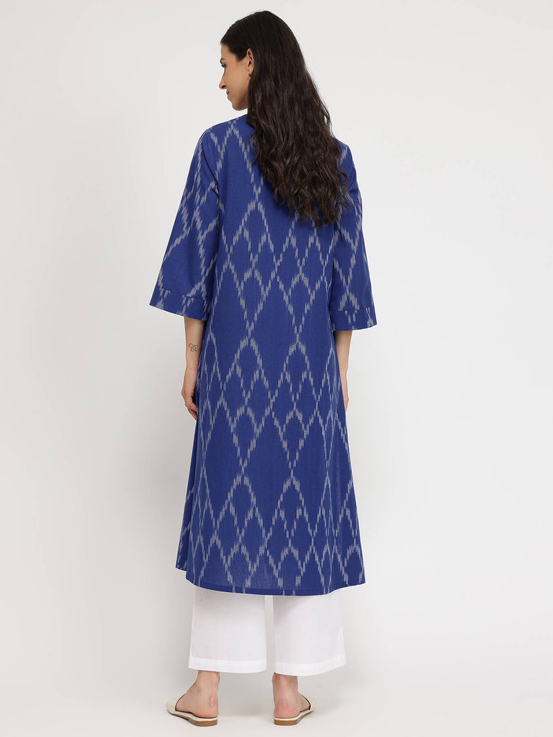 Cotton Ikat A-line Kurta - Blue