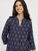 Cotton Ikat Straight Kurta - Navy Blue