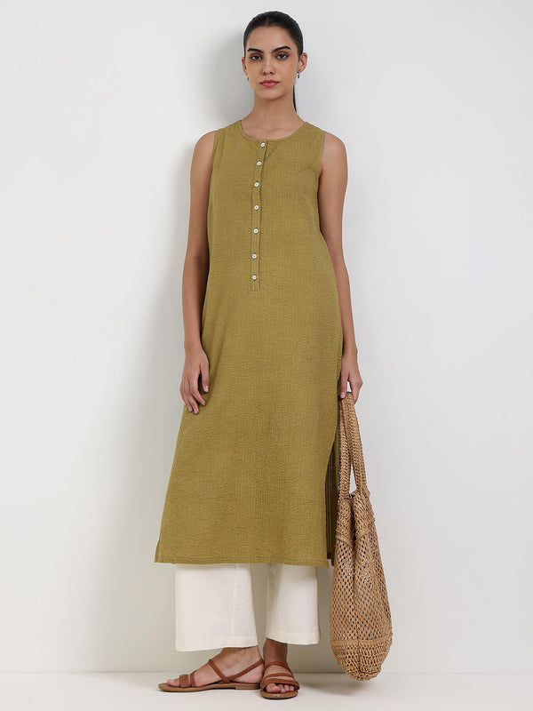 Cotton Solid Straight Kurta - Green