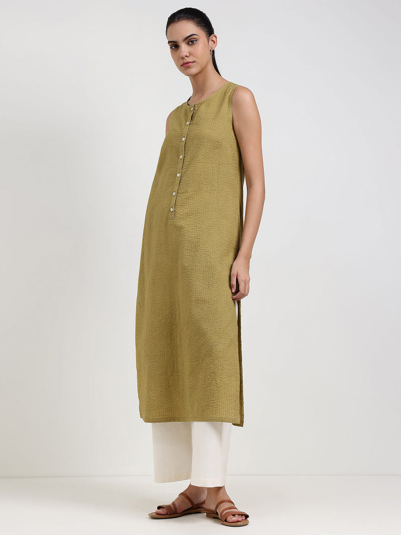 Cotton Solid Straight Kurta - Green