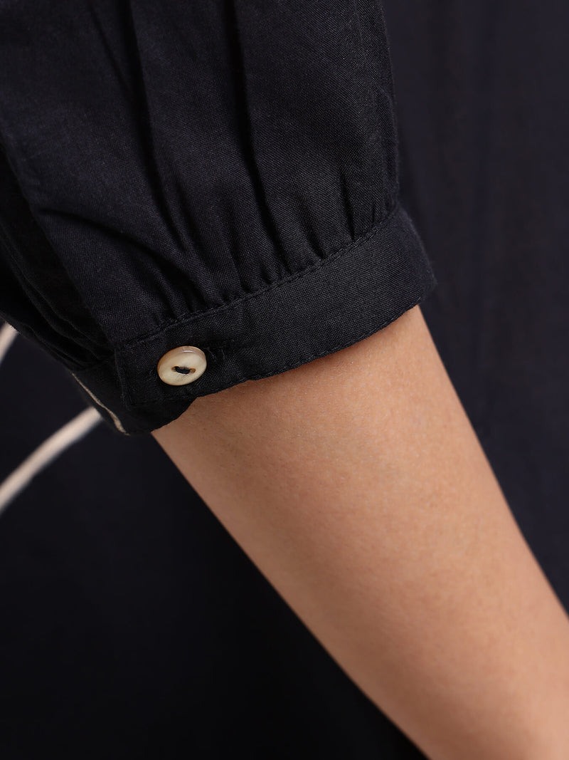 Cotton Floral Straight Kurta - Black