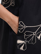 Cotton Floral Straight Kurta - Black