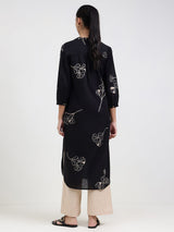 Cotton Floral Straight Kurta - Black