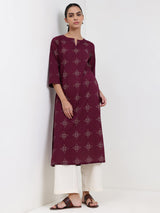Cotton Floral Straight Kurta - Magenta