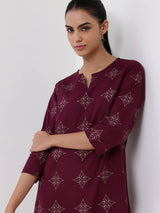 Cotton Floral Straight Kurta - Magenta