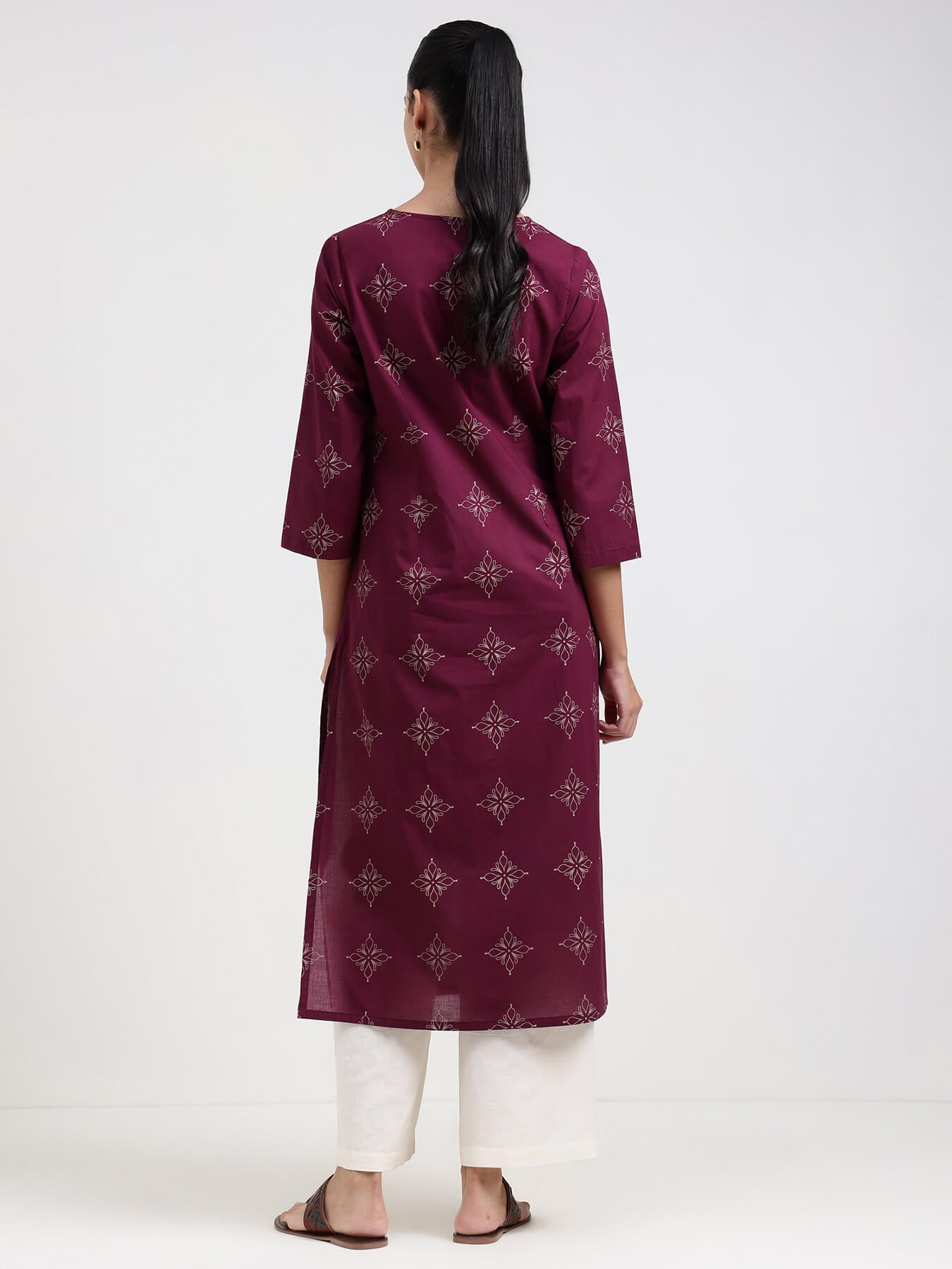 Cotton Floral Straight Kurta - Magenta