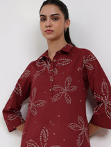 Cotton Bandhani Floral Shirt Kurta - Rust