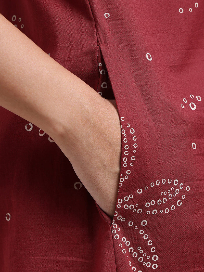 Cotton Bandhani Floral Shirt Kurta - Rust