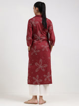 Cotton Bandhani Floral Shirt Kurta - Rust