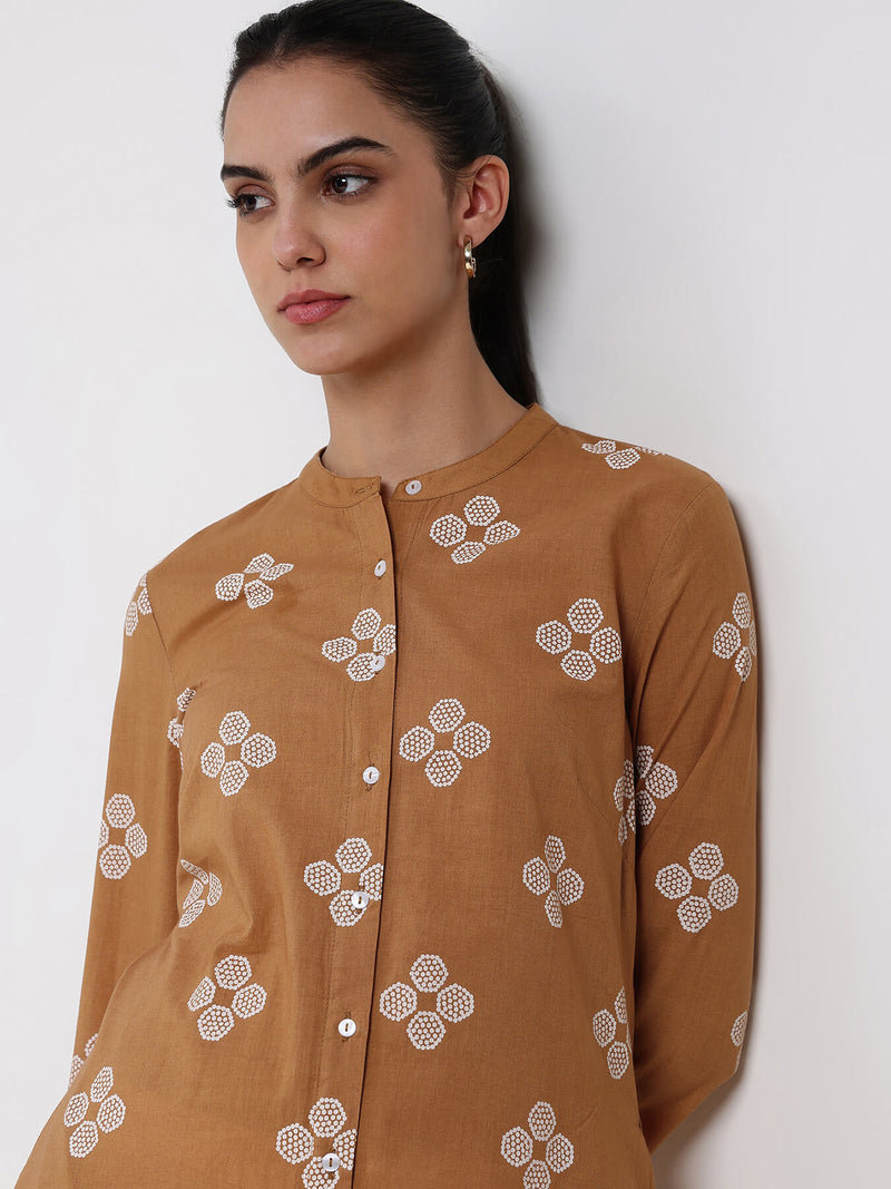 Cotton Floral Flared Kurta - Yellow