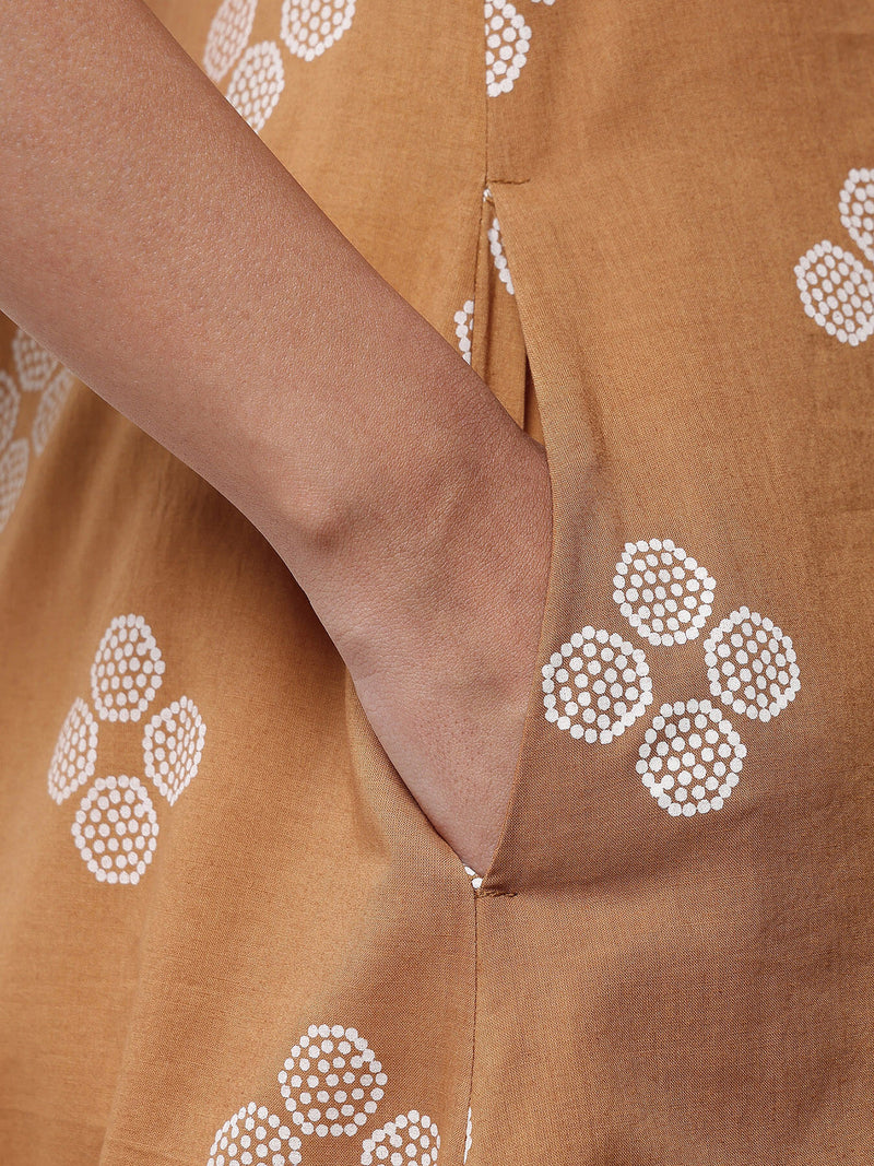 Cotton Floral Flared Kurta - Yellow
