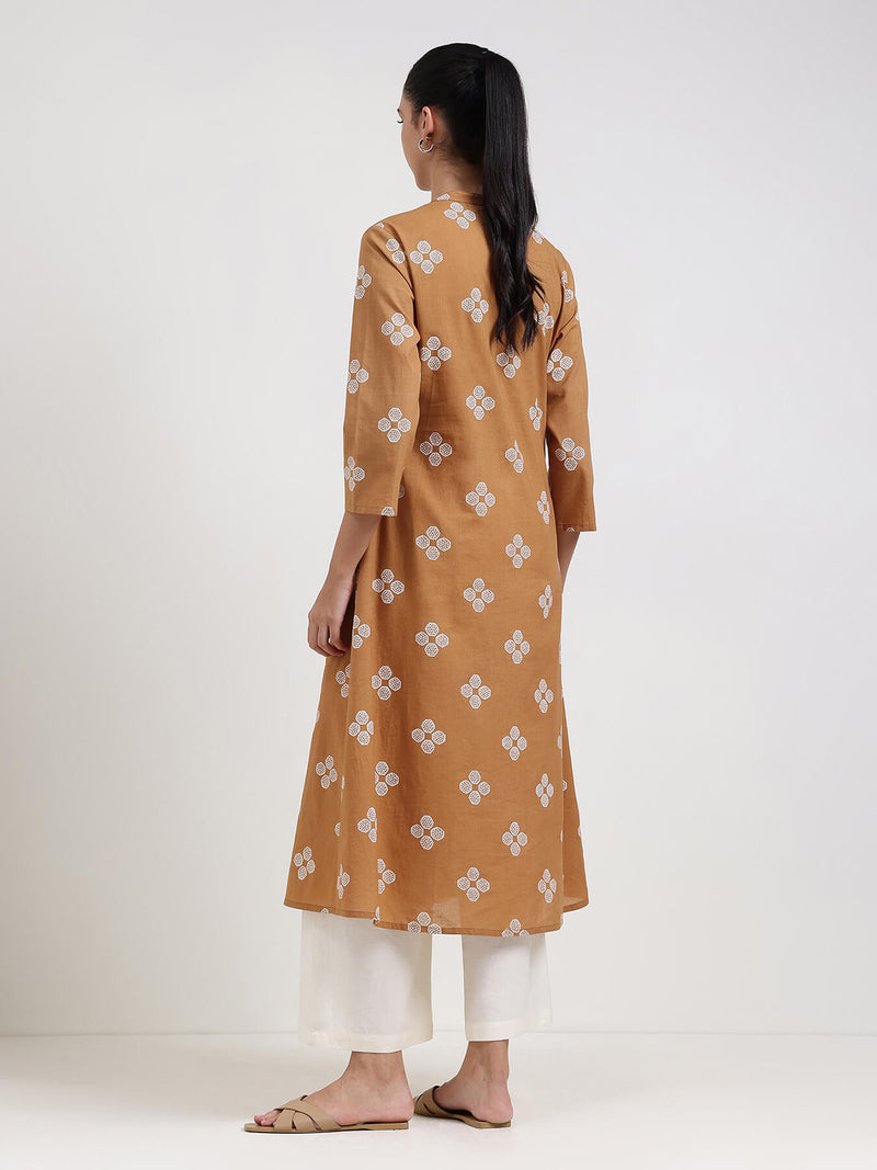Cotton Floral Flared Kurta - Yellow