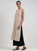 Cotton Striped Sleeveless Kurta - Beige