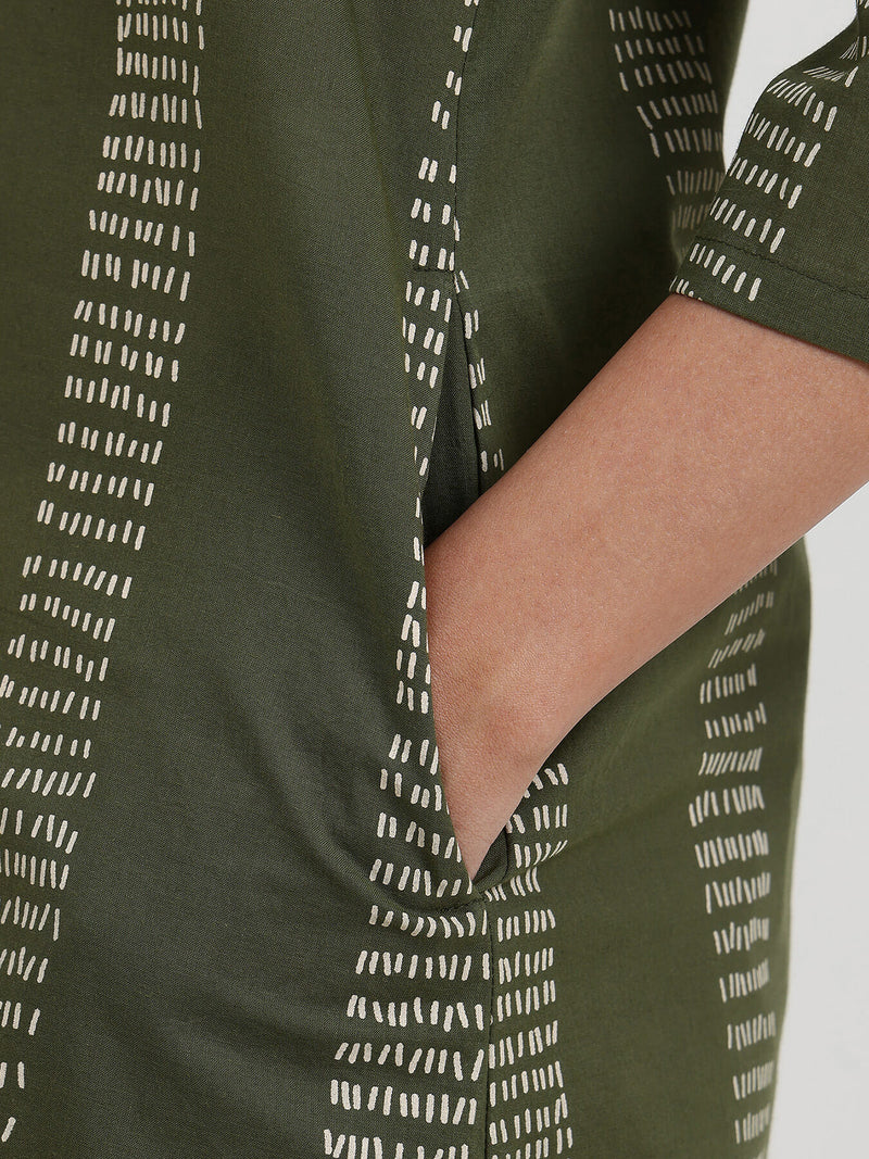 Cotton Striped Straight Kurta - Green