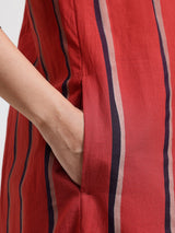 Cotton Striped Straight Kurta - Red