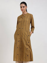 Cotton Striped Flared Kurta - Mustard