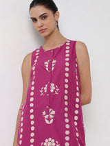 Cotton Round Neck Floral Straight Kurta - Magenta