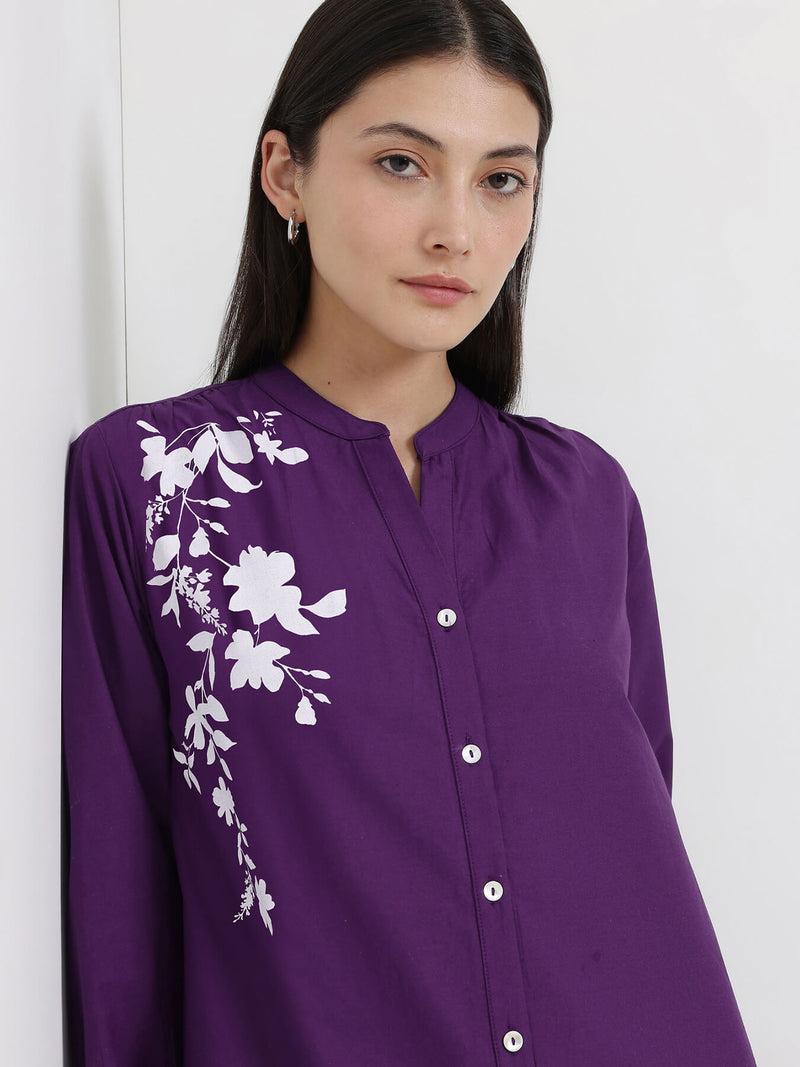 Cotton Floral Straight Kurta - Purple