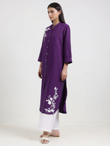 Cotton Floral Straight Kurta - Purple
