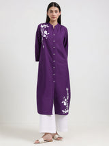 Cotton Floral Straight Kurta - Purple