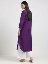 Cotton Floral Straight Kurta - Purple
