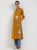 Cotton Floral Straight Kurta - Mustard