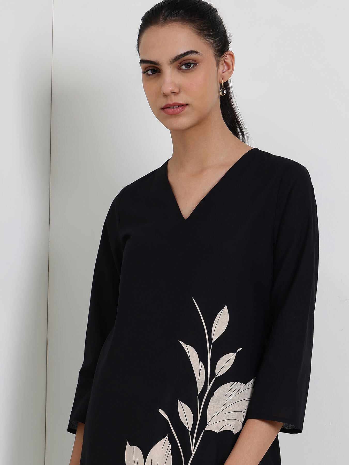 Cotton Floral Straight Kurta - Black